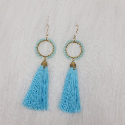 Circle Crystal Beads Wire Wrapped With Silk Tassels