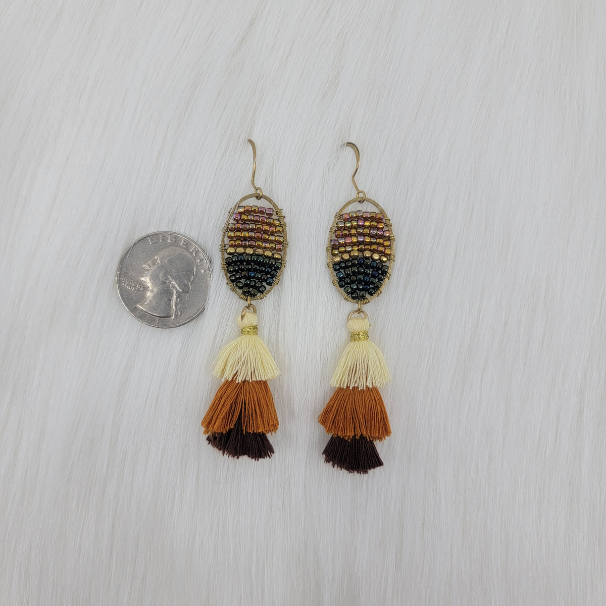 Oval Frame Wire Wrapped Crystal Beads with Triple Tassels