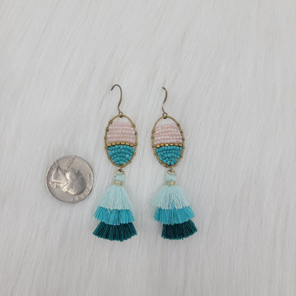 Oval Frame Wire Wrapped Crystal Beads with Triple Tassels