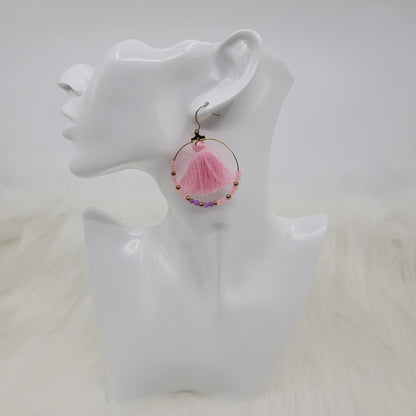 Circle Gemstone Beaded With Tassels Earrings