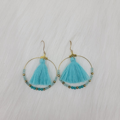 Circle Gemstone Beaded With Tassels Earrings