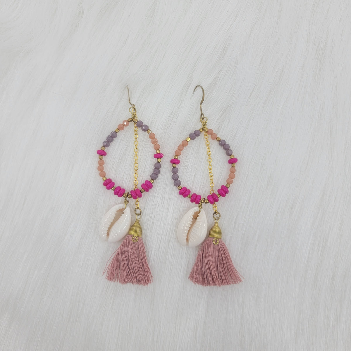 Crystal Beads With Tassels and Cowrie Shell