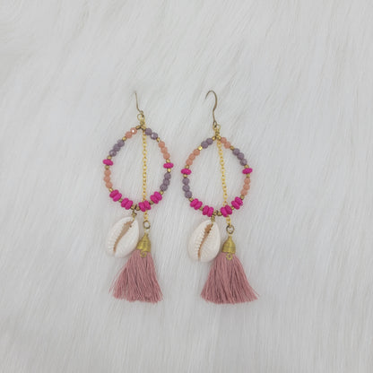 Crystal Beads With Tassels and Cowrie Shell