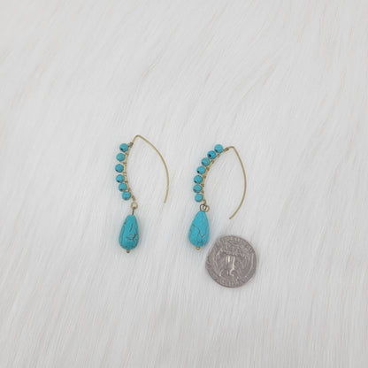 Turquoise Wrapped Brass Hooks Earrings
