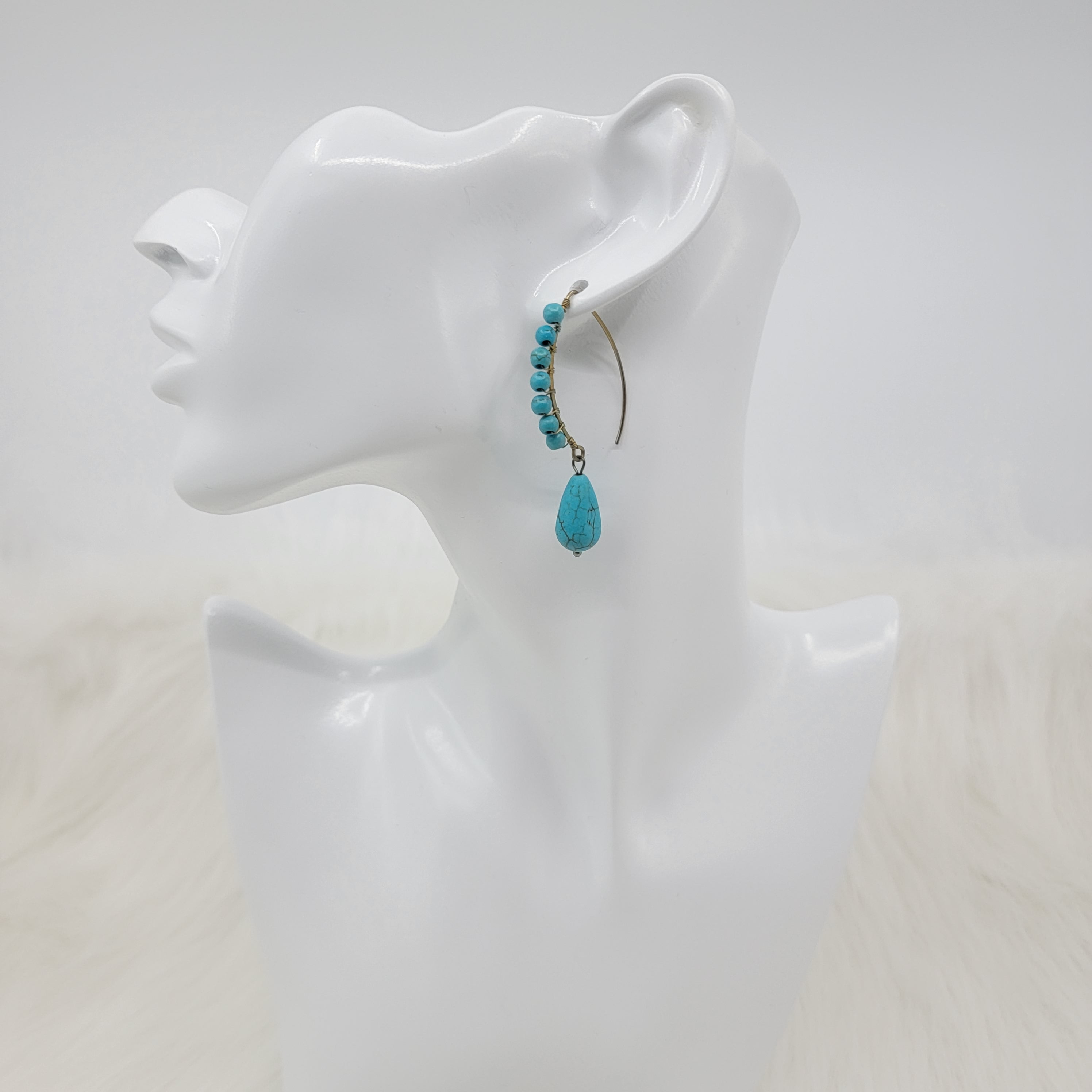Turquoise Wrapped Brass Hooks Earrings