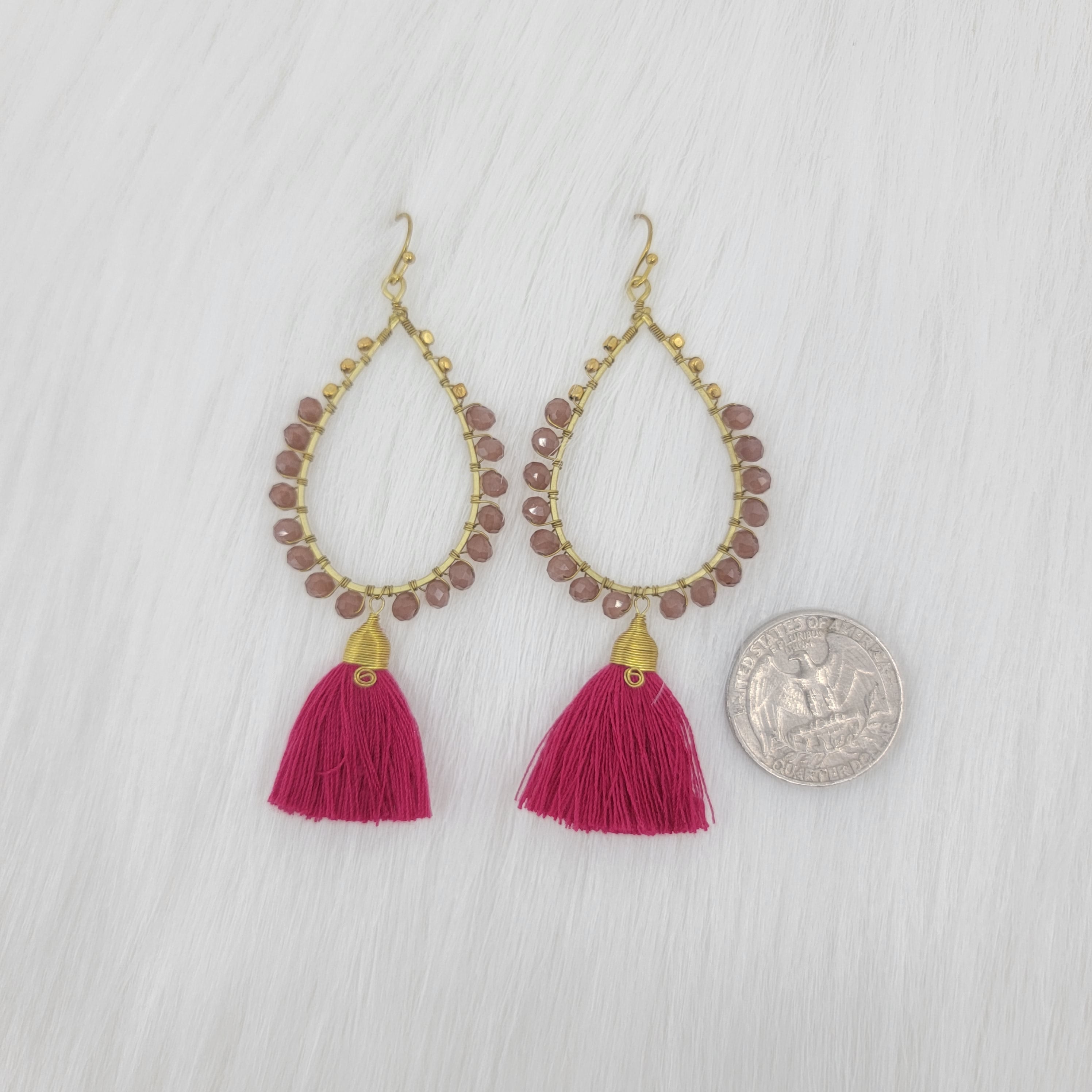 Crystal Wrapped Teardrop With Tassels Earrings