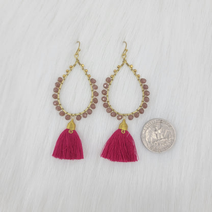 Crystal Wrapped Teardrop With Tassels Earrings
