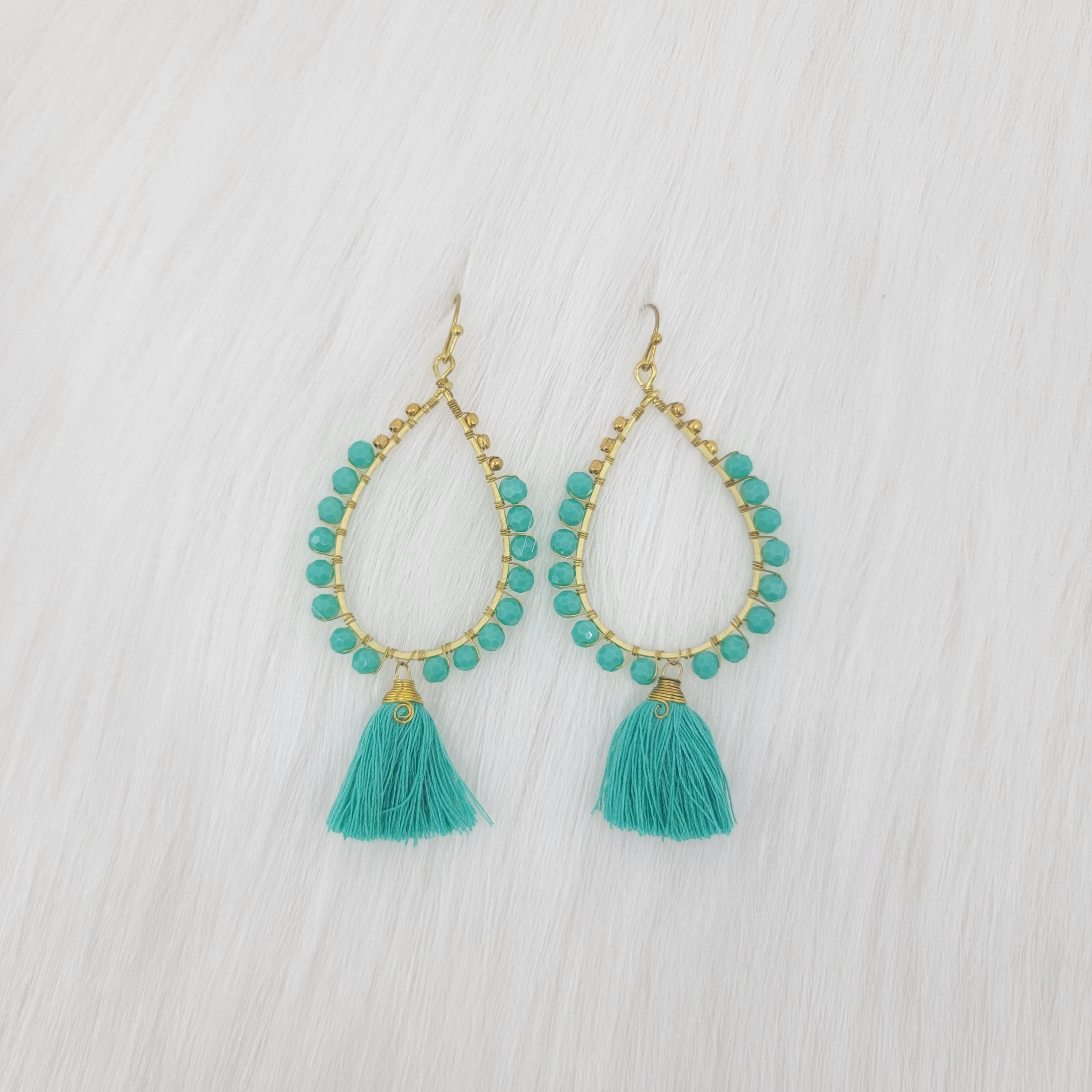 Crystal Wrapped Teardrop With Tassels Earrings