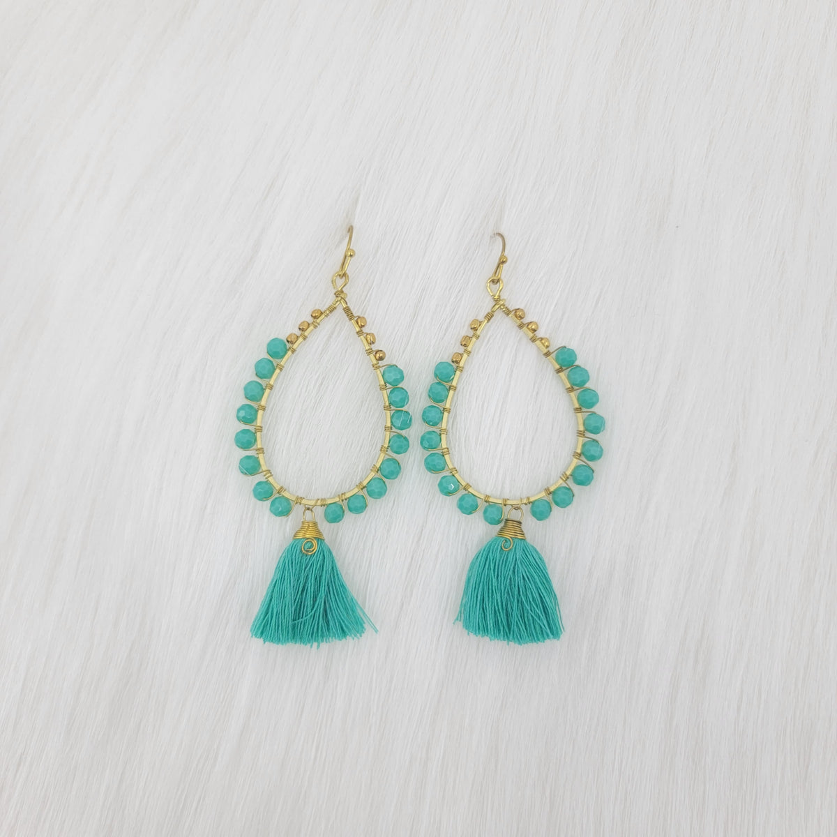 Crystal Wrapped Teardrop With Tassels Earrings