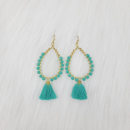 Crystal Wrapped Teardrop With Tassels Earrings