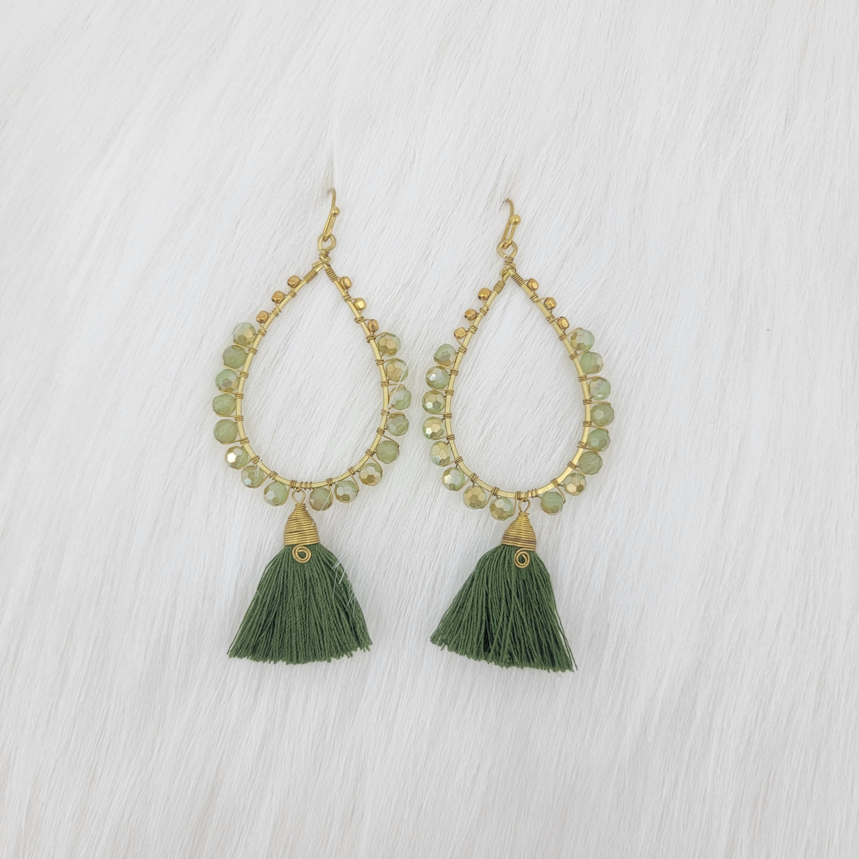 Crystal Wrapped Teardrop With Tassels Earrings