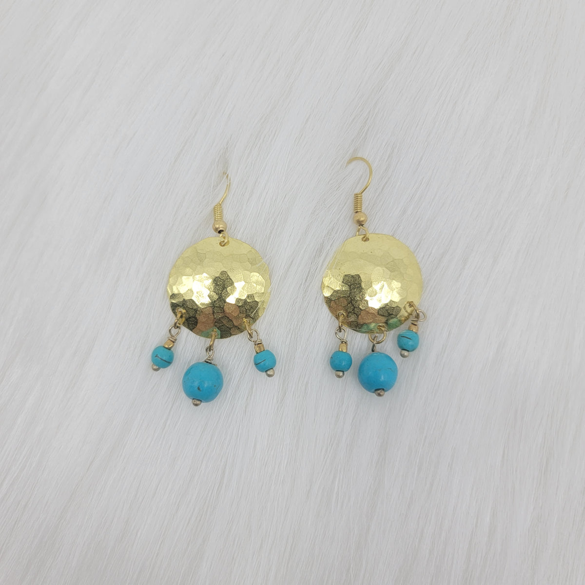 Brass Circle Hammered With Gemstone Beads