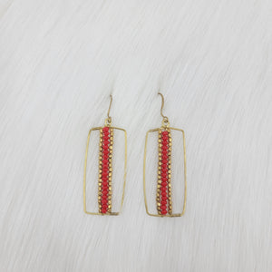 Minimal Brass Rectangle With Crystal Earrings