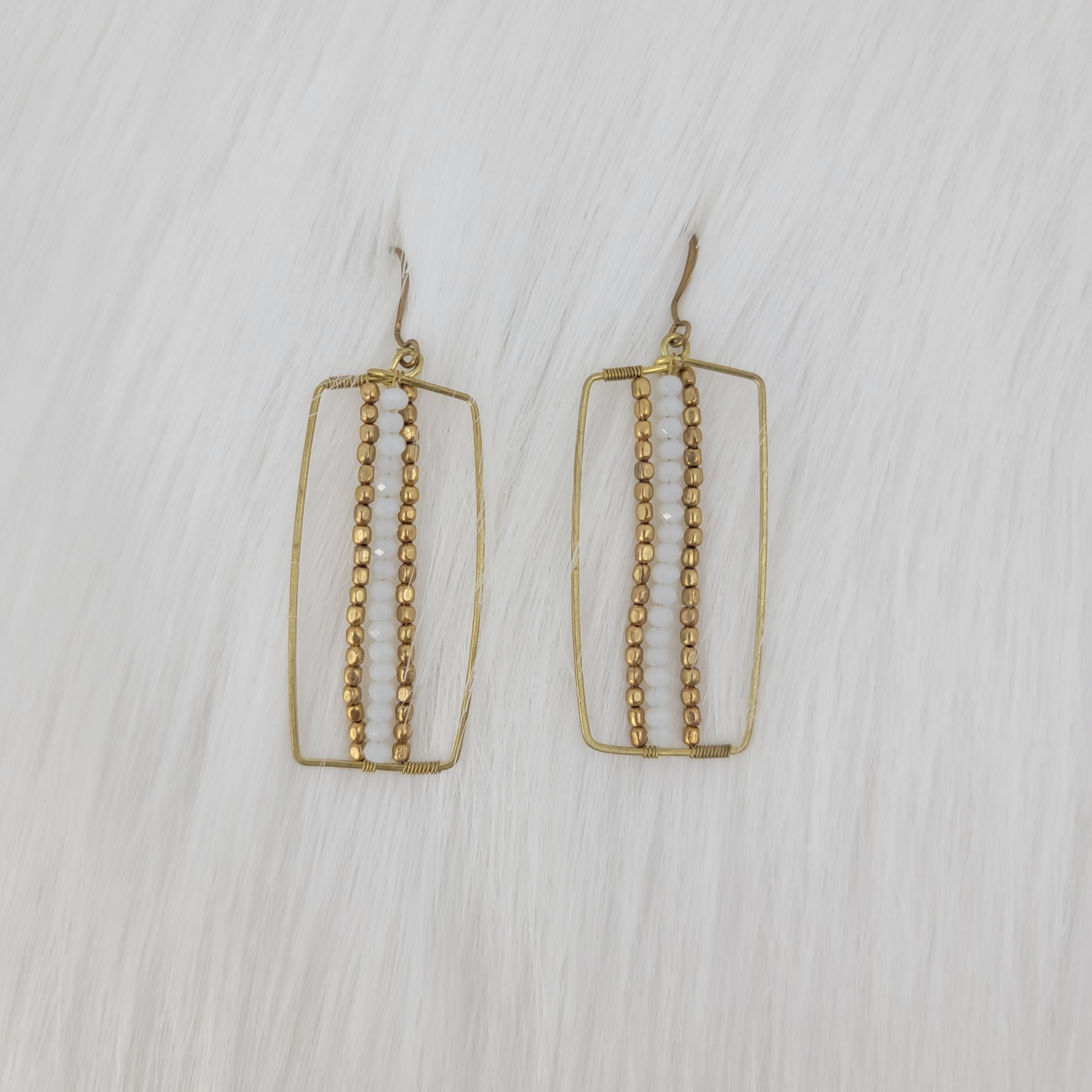 Minimal Brass Rectangle With Crystal Earrings