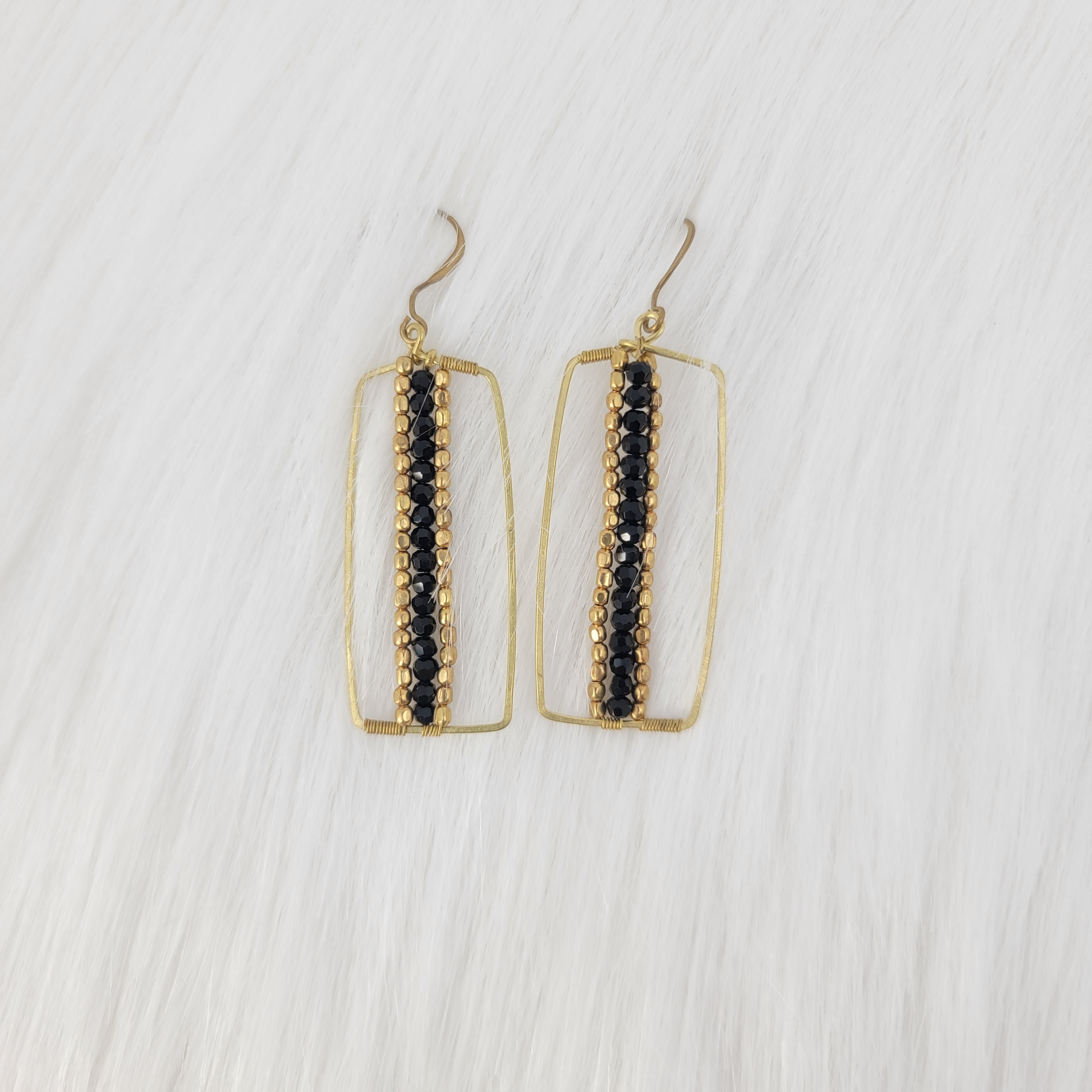 Minimal Brass Rectangle With Crystal Earrings