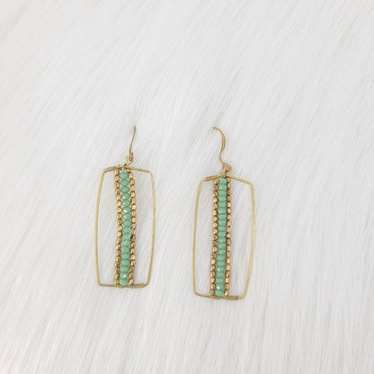 Minimal Brass Rectangle With Crystal Earrings