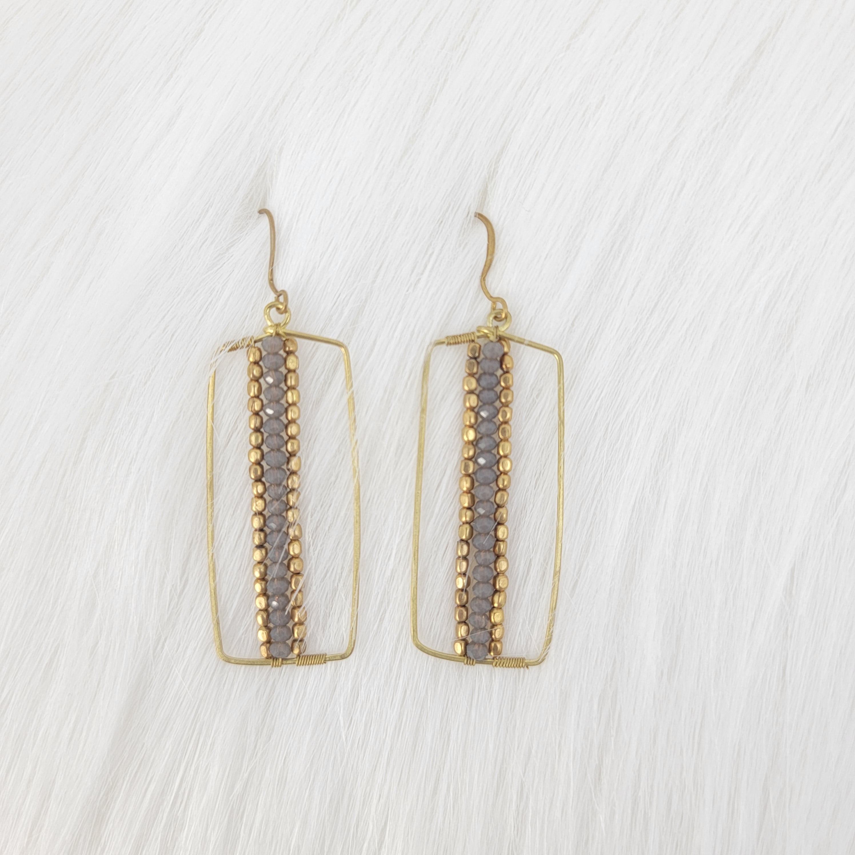 Minimal Brass Rectangle With Crystal Earrings