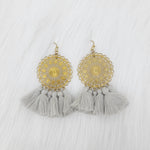 Brass Flower Plate With Tassels Earrings