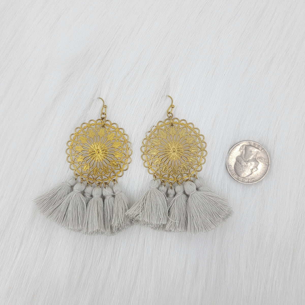 Brass Flower Plate With Tassels Earrings