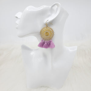 Brass Flower Plate With Tassels Earrings