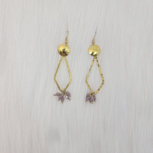 Hammered Diamond Shape Dangle With Crystal Earrings