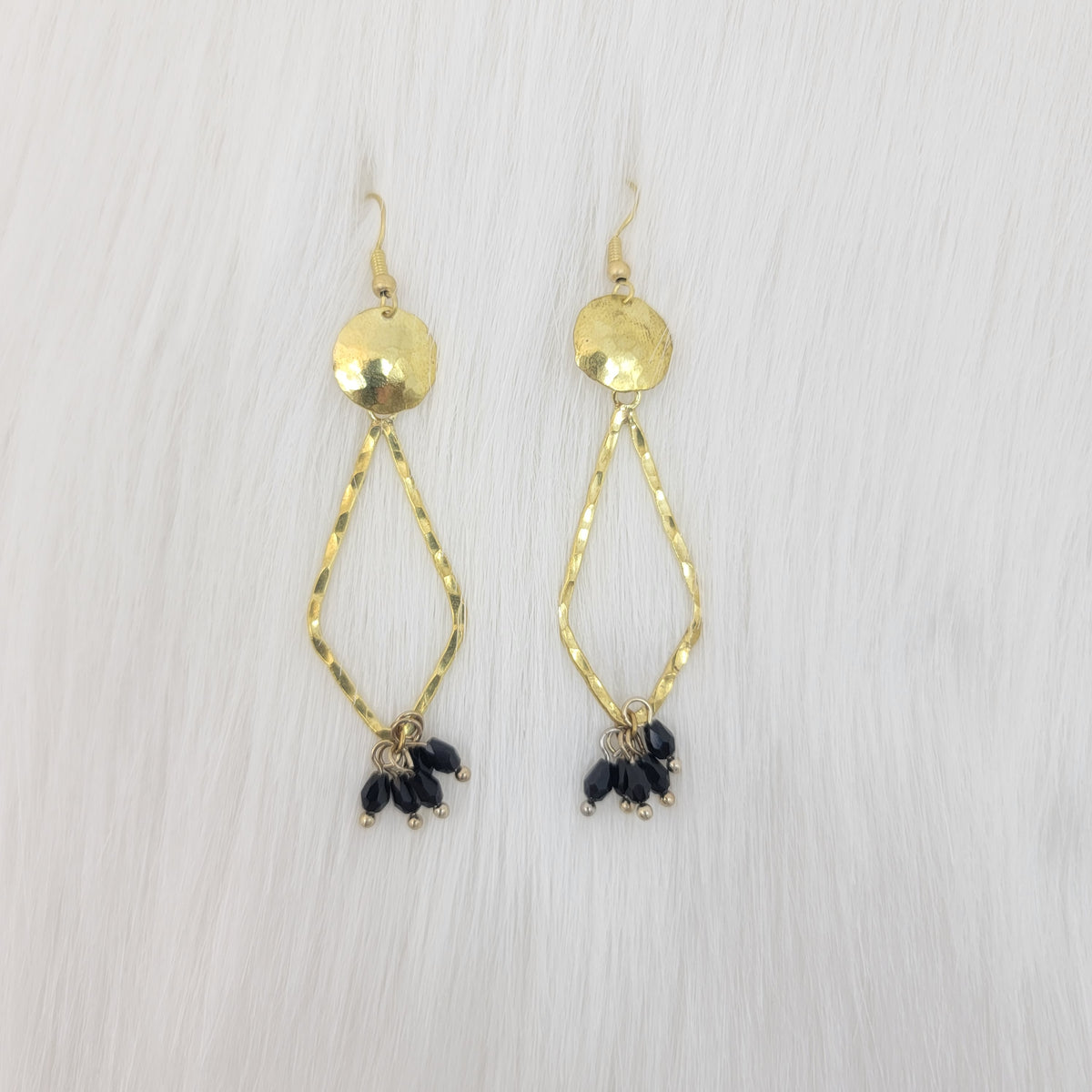Hammered Diamond Shape Dangle With Crystal Earrings