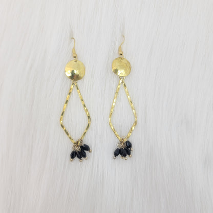 Hammered Diamond Shape Dangle With Crystal Earrings