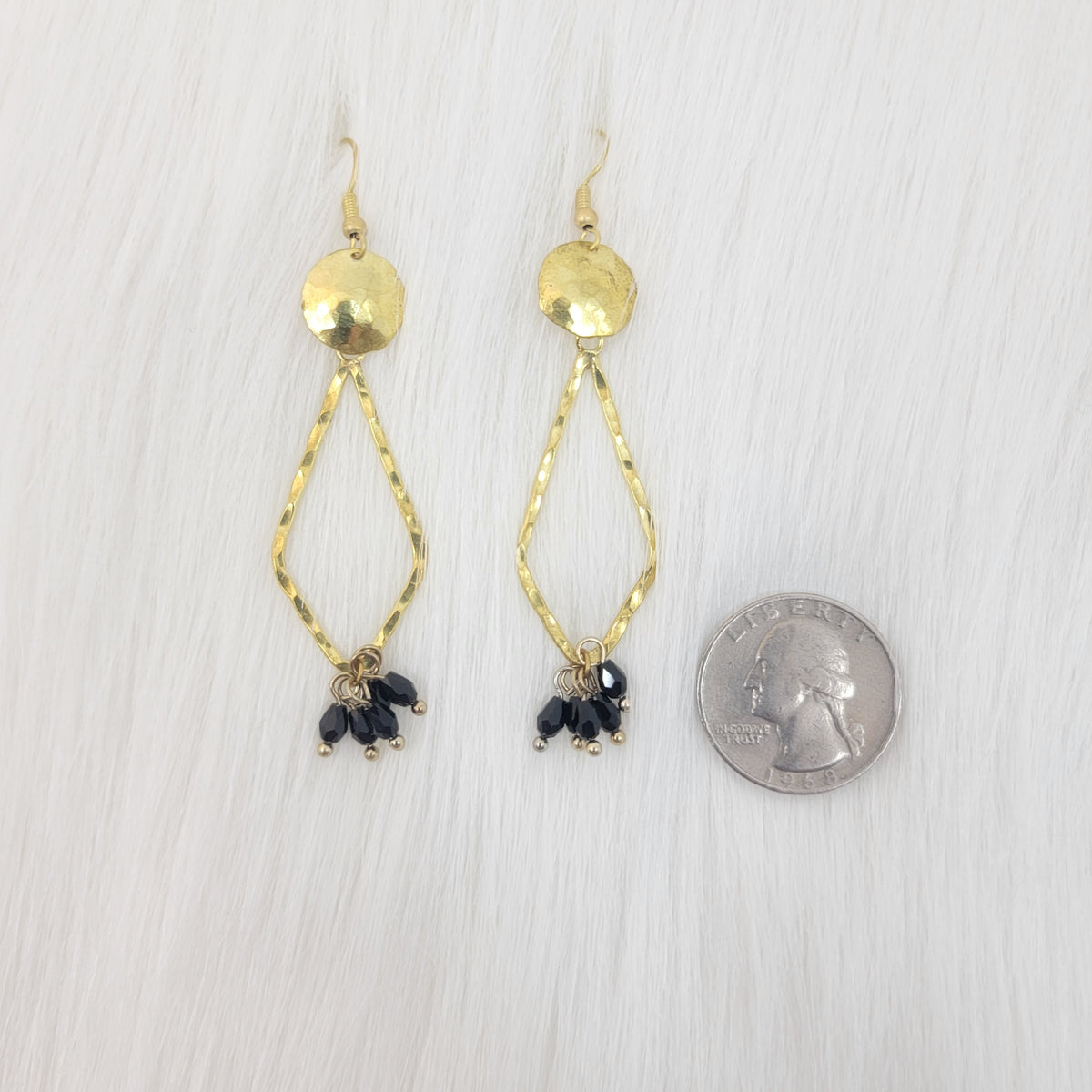 Hammered Diamond Shape Dangle With Crystal Earrings