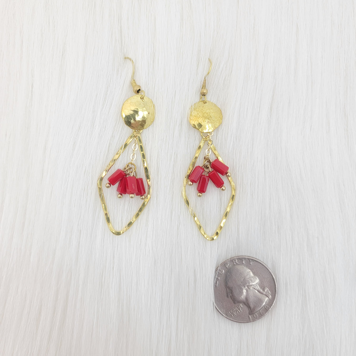 Hammered Diamond Shape Dangle With Crystal Earrings