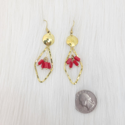 Hammered Diamond Shape Dangle With Crystal Earrings