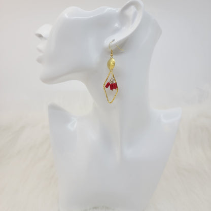 Hammered Diamond Shape Dangle With Crystal Earrings