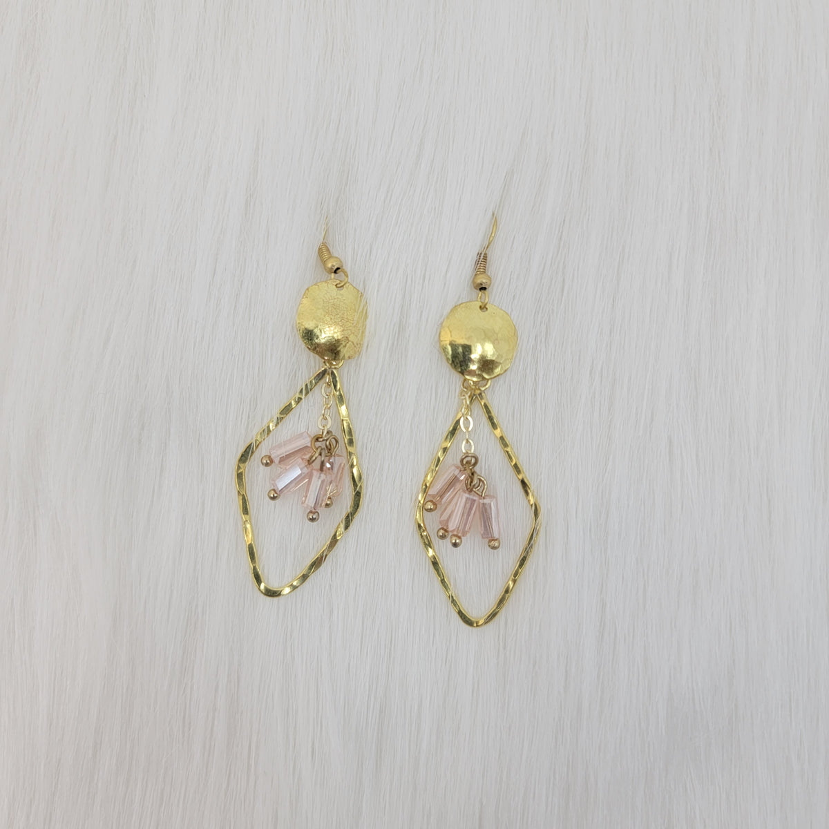 Hammered Diamond Shape Dangle With Crystal Earrings