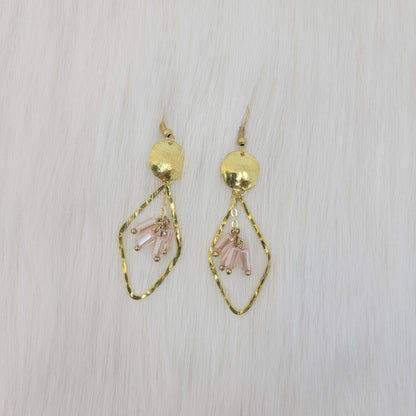 Hammered Diamond Shape Dangle With Crystal Earrings