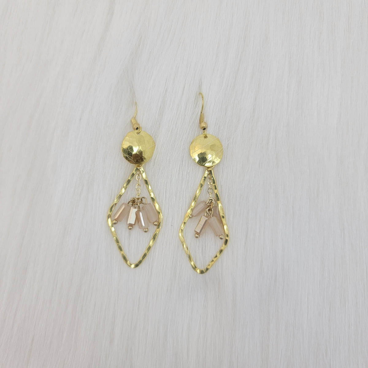 Hammered Diamond Shape Dangle With Crystal Earrings
