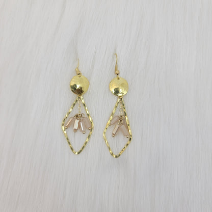 Hammered Diamond Shape Dangle With Crystal Earrings