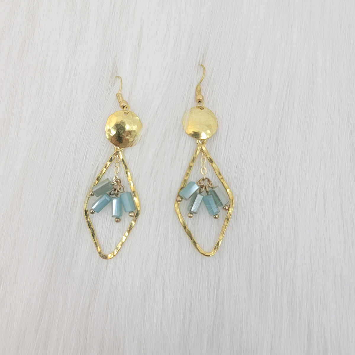 Hammered Diamond Shape Dangle With Crystal Earrings
