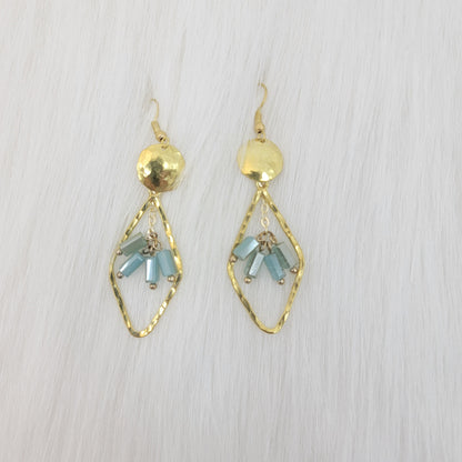 Hammered Diamond Shape Dangle With Crystal Earrings