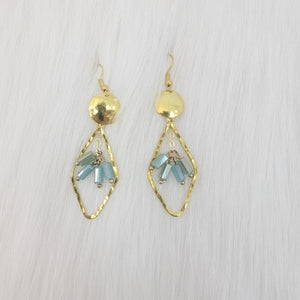 Hammered Diamond Shape Dangle With Crystal Earrings