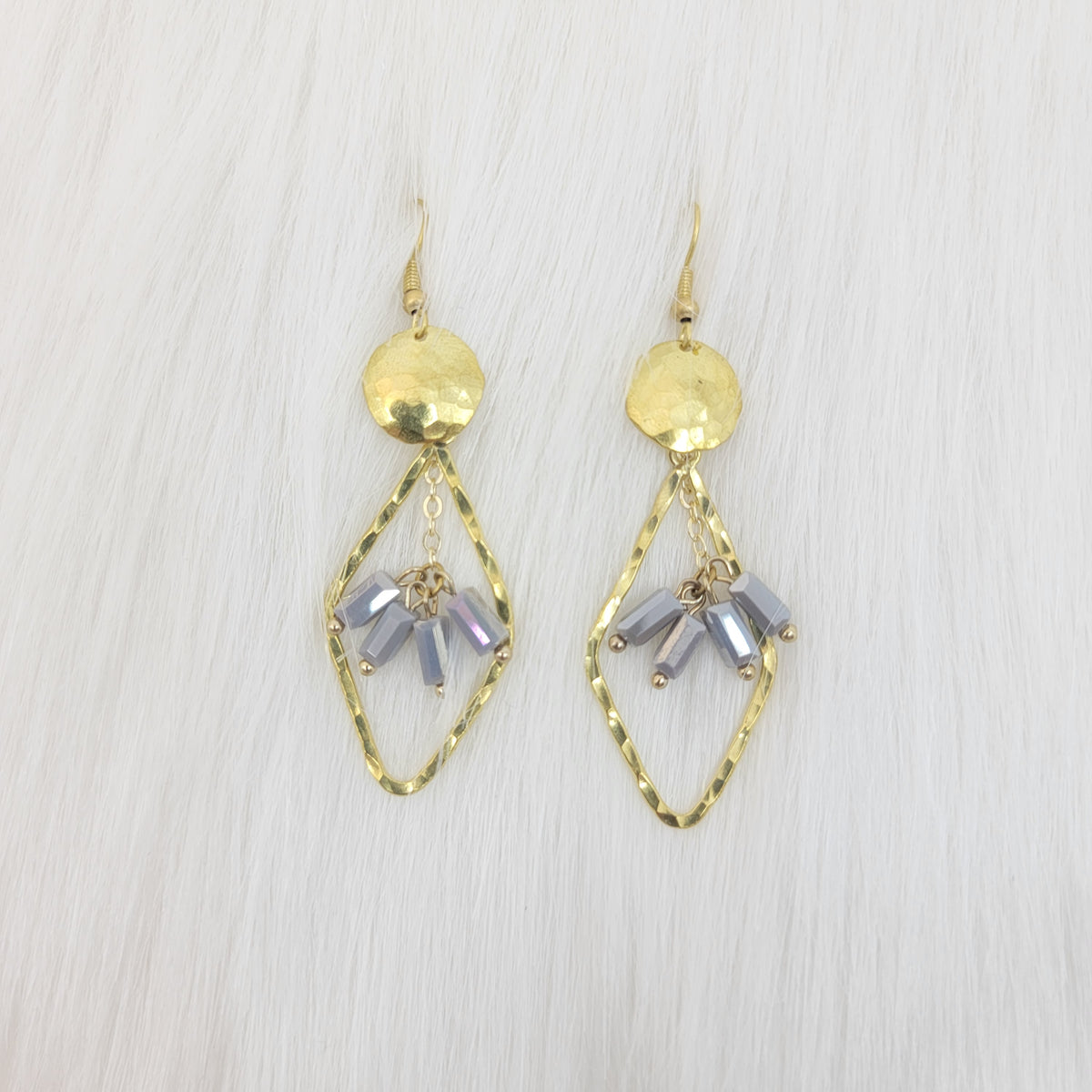 Hammered Diamond Shape Dangle With Crystal Earrings