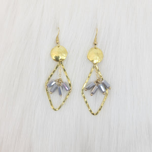 Hammered Diamond Shape Dangle With Crystal Earrings