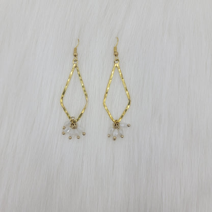 Hammered Diamond Shape Dangle With Crystal Earrings