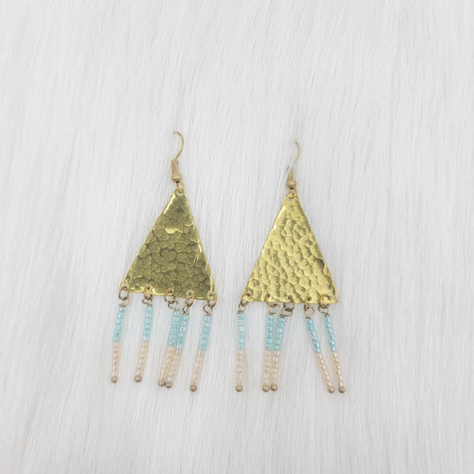 Triangle/Diamond Hammered With Seed Beads Earrings