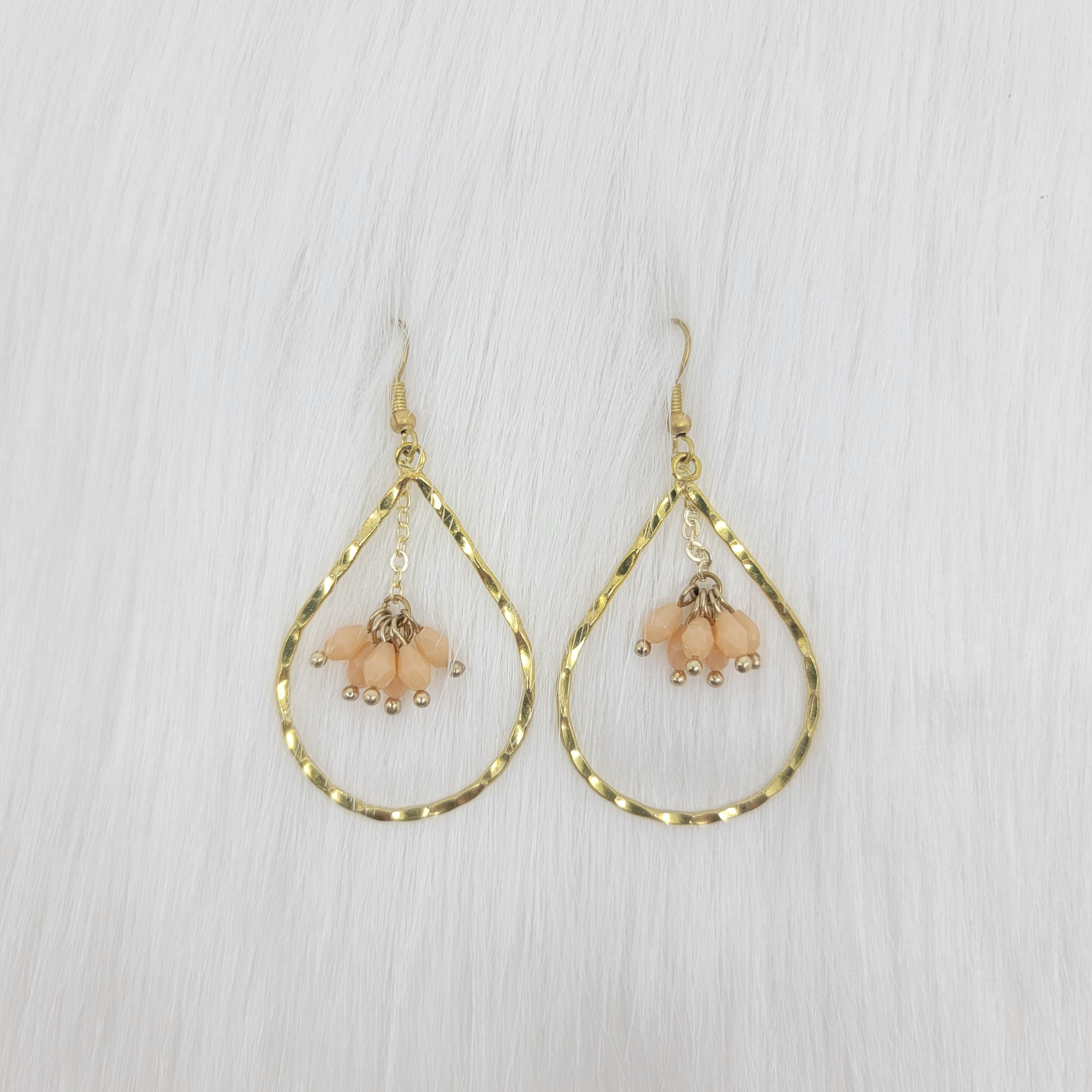 Teardrop Hammered Hoop Dangle With Crystal Earrings