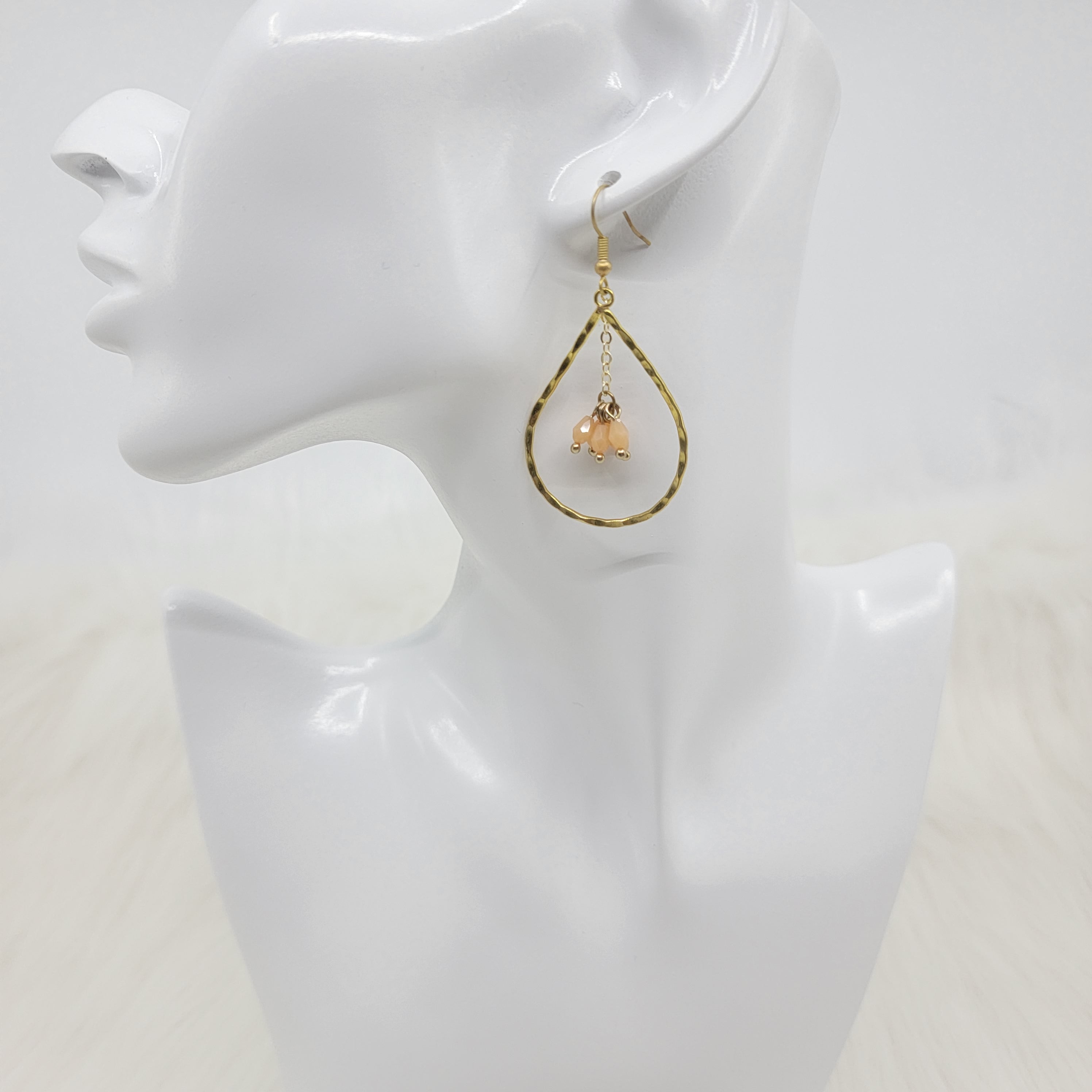 Teardrop Hammered Hoop Dangle With Crystal Earrings