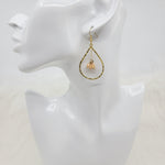 Teardrop Hammered Hoop Dangle With Crystal Earrings