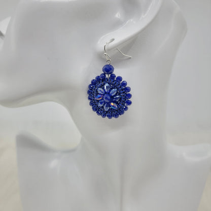 Blue Iridescent Crystal Crochet Earrings