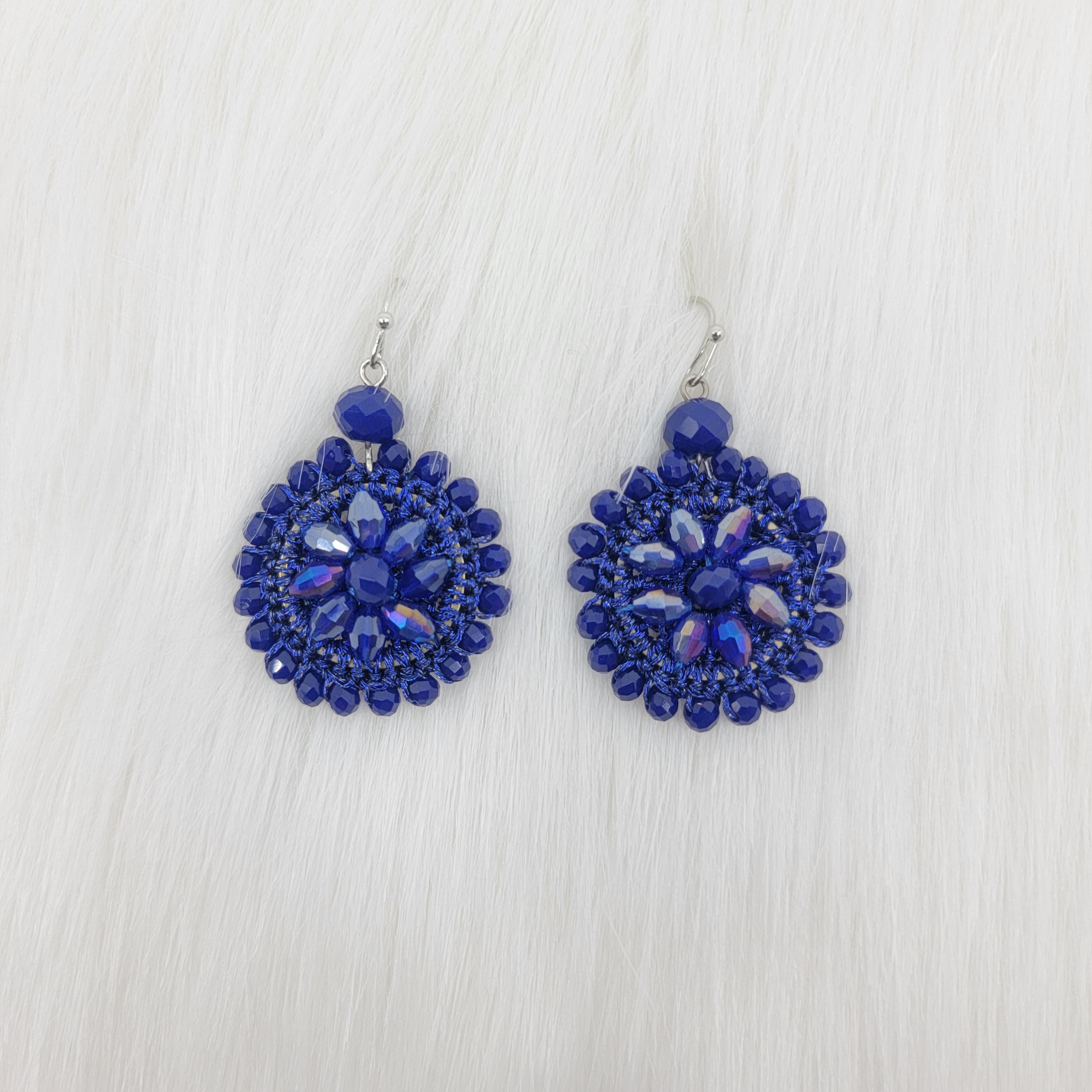 Blue Iridescent Crystal Crochet Earrings