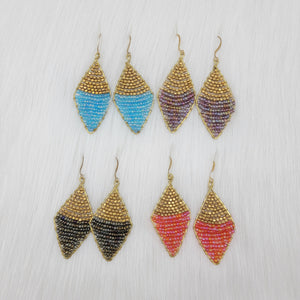 Diamond Shape Wrapped With Seed Beads Earrings