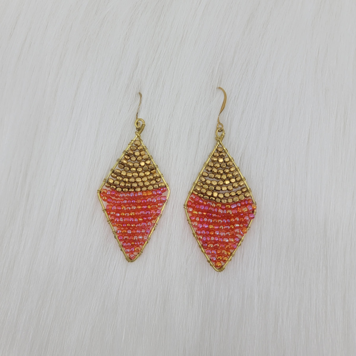 Diamond Shape Wrapped With Seed Beads Earrings
