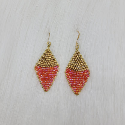 Diamond Shape Wrapped With Seed Beads Earrings